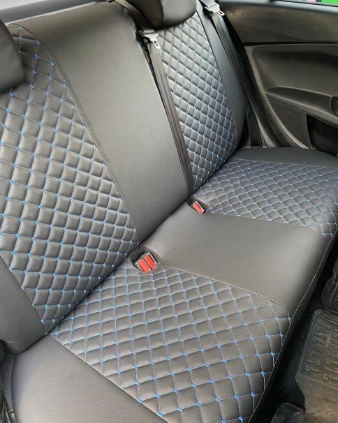 Aydemir Oto Döşeme mavi dikiş detaylı koltuk döşeme uygulaması